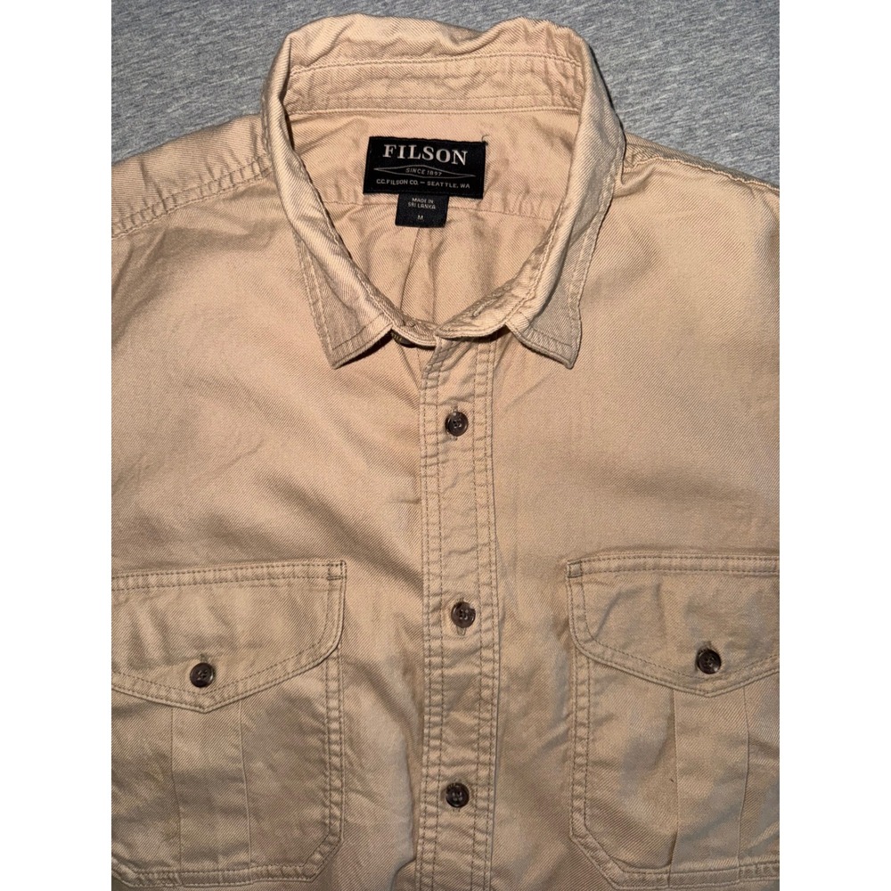 Filson Button Down Shirt Mens M Tan Khaki Twill Long Sleeve Workwear Utility